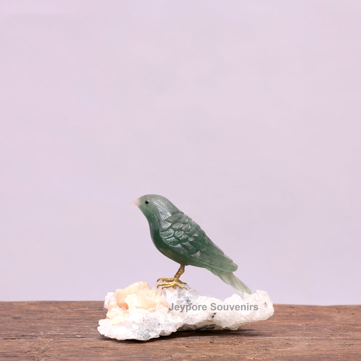 Green Aventurine Bird Sculpture On Crystal Base - Semi Precious Stone