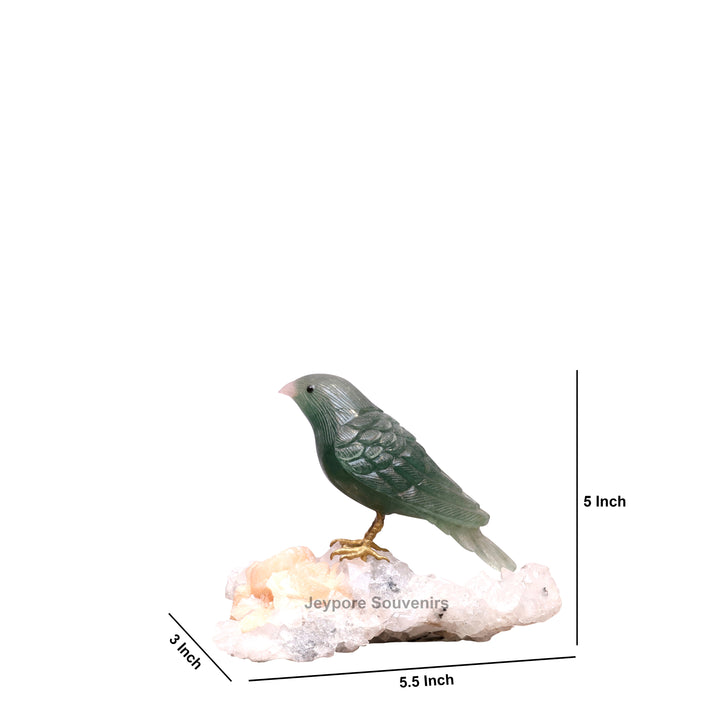 Green Aventurine Bird Sculpture On Crystal Base - Semi Precious Stone