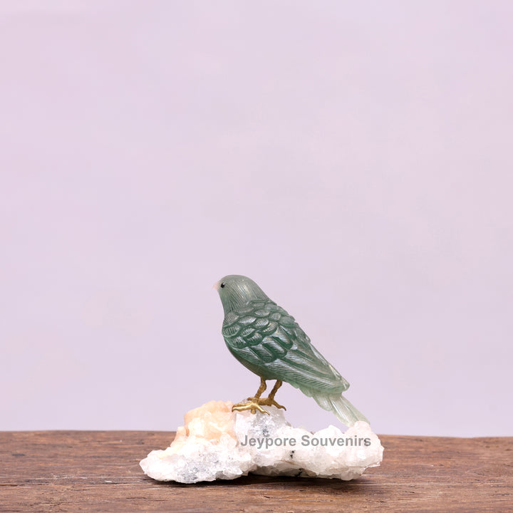 Green Aventurine Bird Sculpture On Crystal Base - Semi Precious Stone