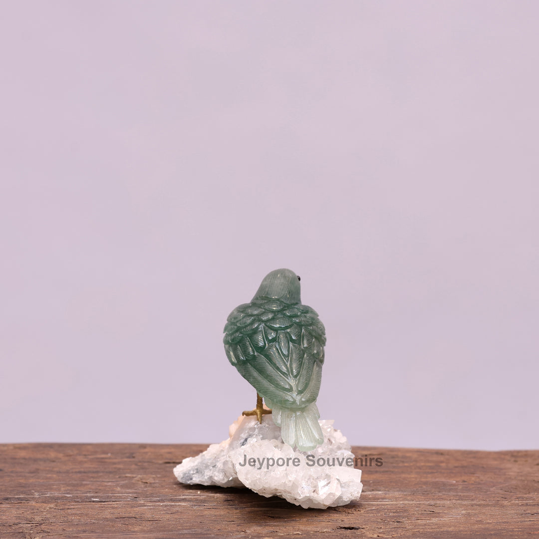 Green Aventurine Bird Sculpture On Crystal Base - Semi Precious Stone