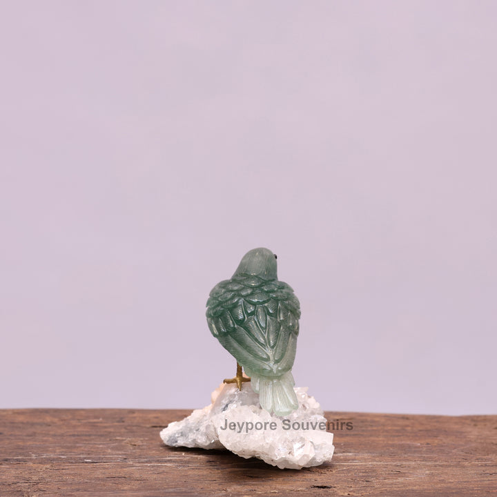 Green Aventurine Bird Sculpture On Crystal Base - Semi Precious Stone