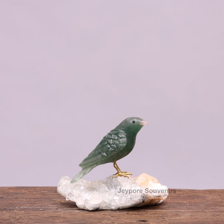 Green Aventurine Bird Sculpture On Crystal Base - Semi Precious Stone