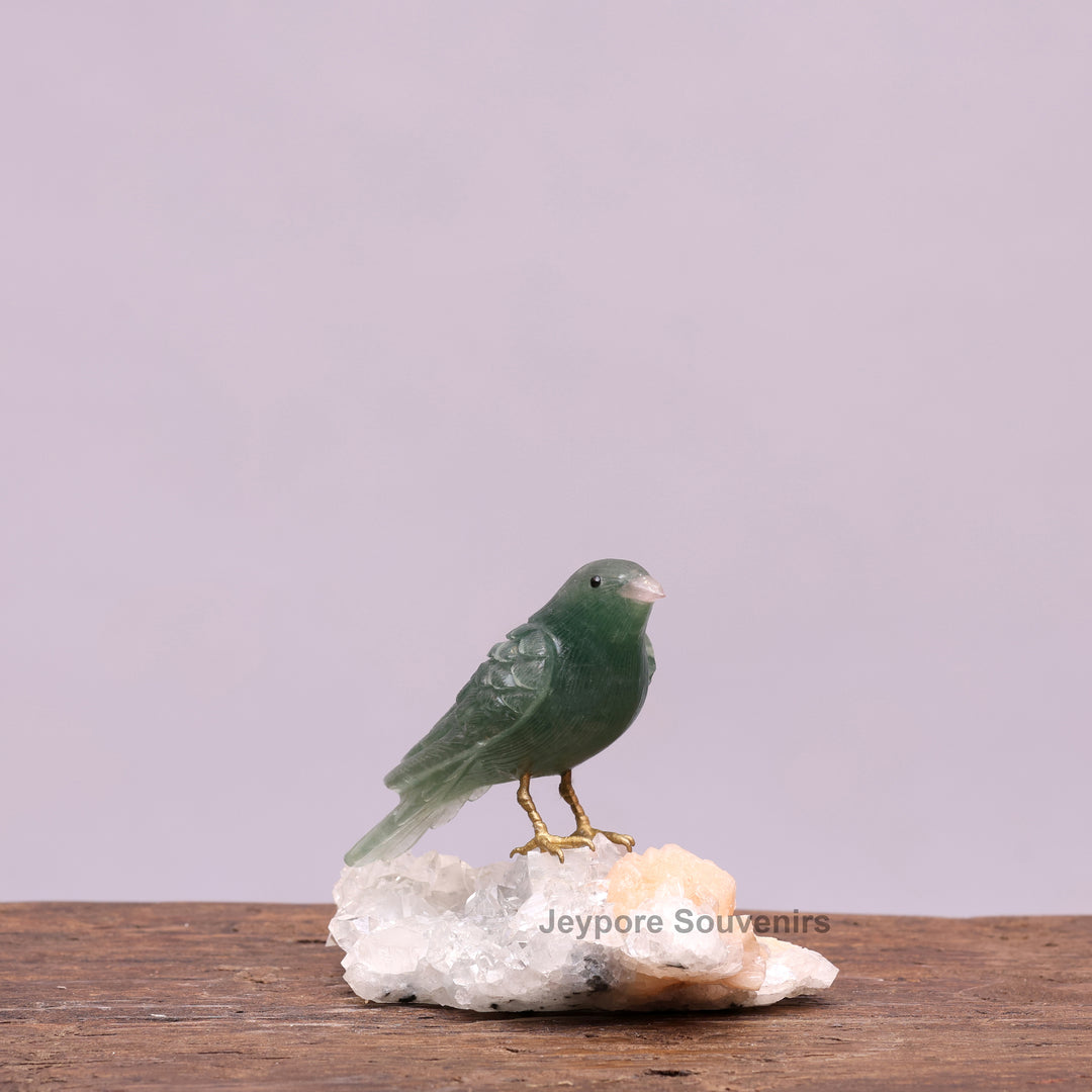 Green Aventurine Bird Sculpture On Crystal Base - Semi Precious Stone