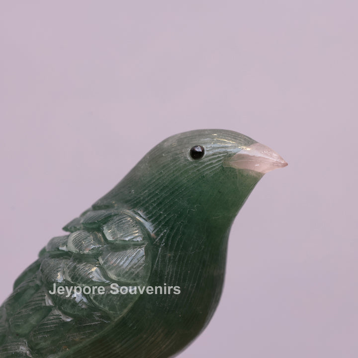 Green Aventurine Bird Sculpture On Crystal Base - Semi Precious Stone