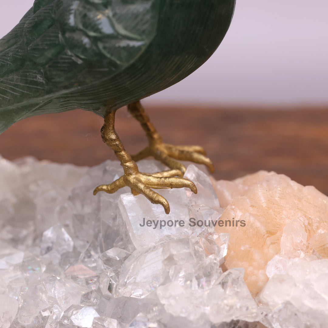 Green Aventurine Bird Sculpture On Crystal Base - Semi Precious Stone