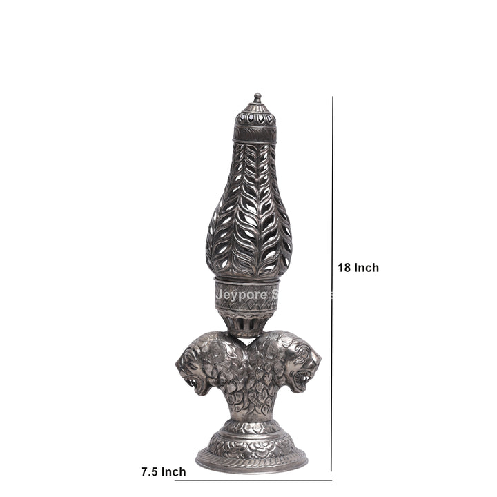 Handcrafted Antique Silver Polished Lion Face Candle Stand