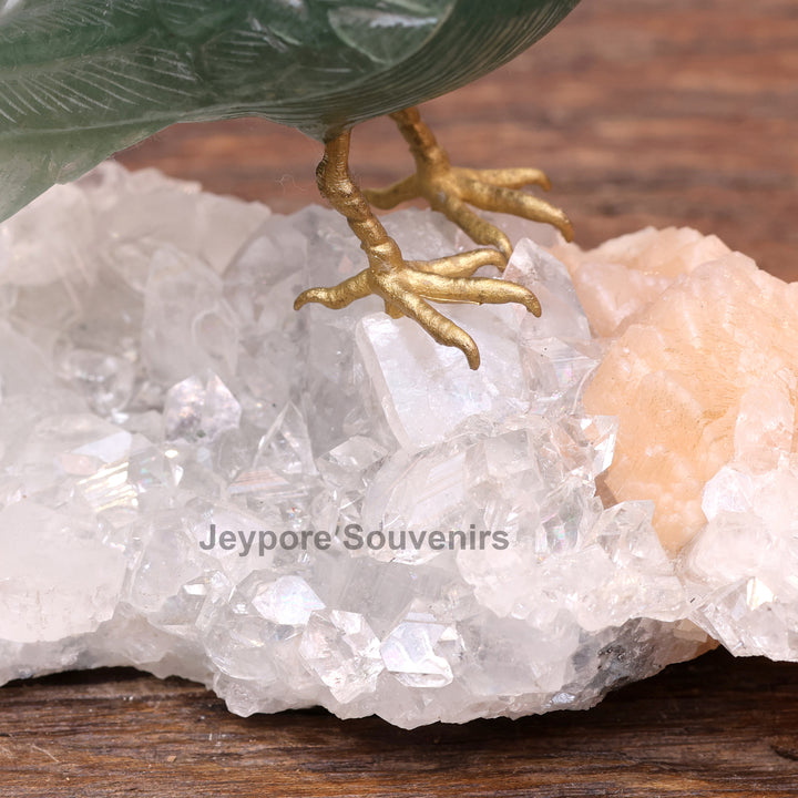 Green Aventurine Bird Sculpture On Crystal Base - Semi Precious Stone