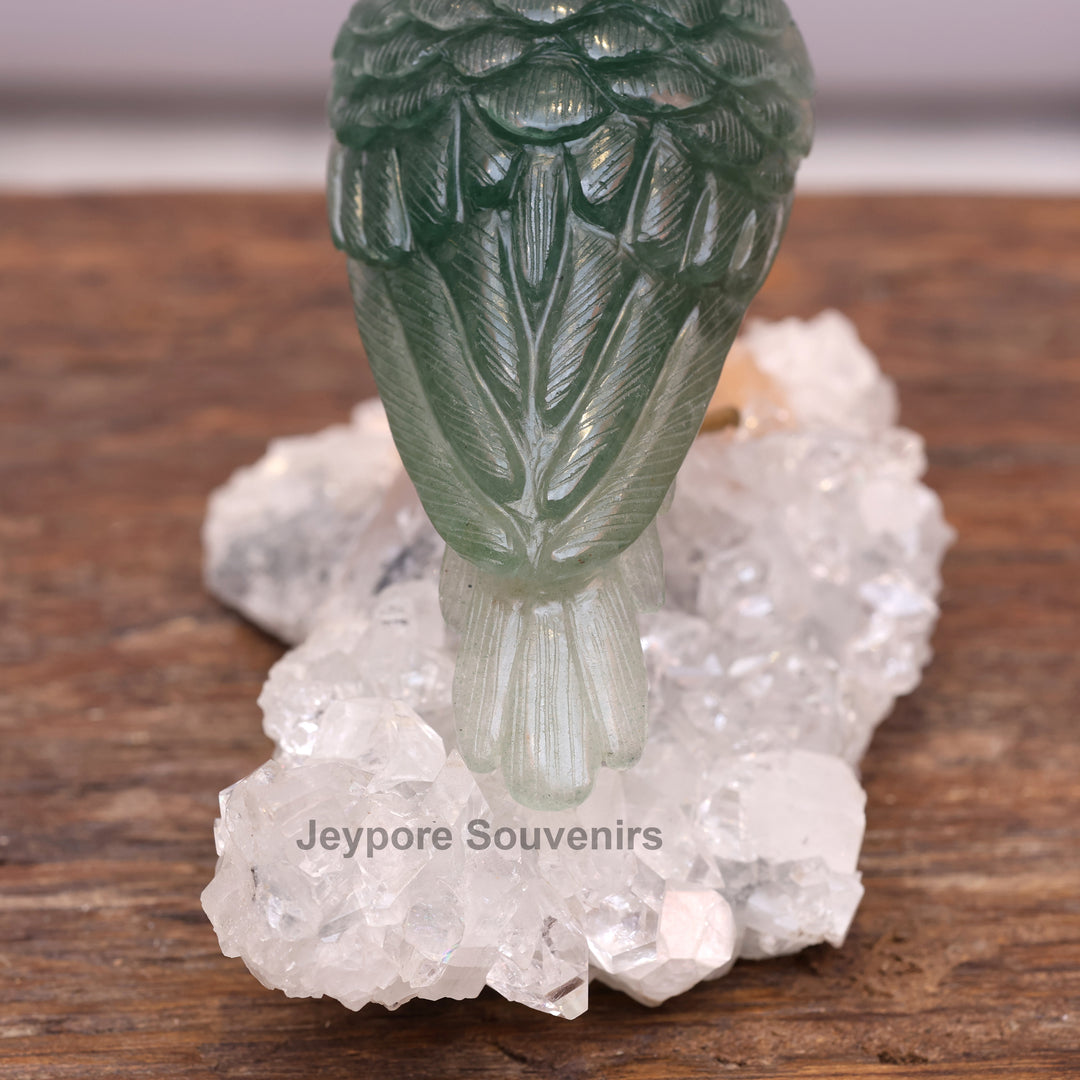 Green Aventurine Bird Sculpture On Crystal Base - Semi Precious Stone