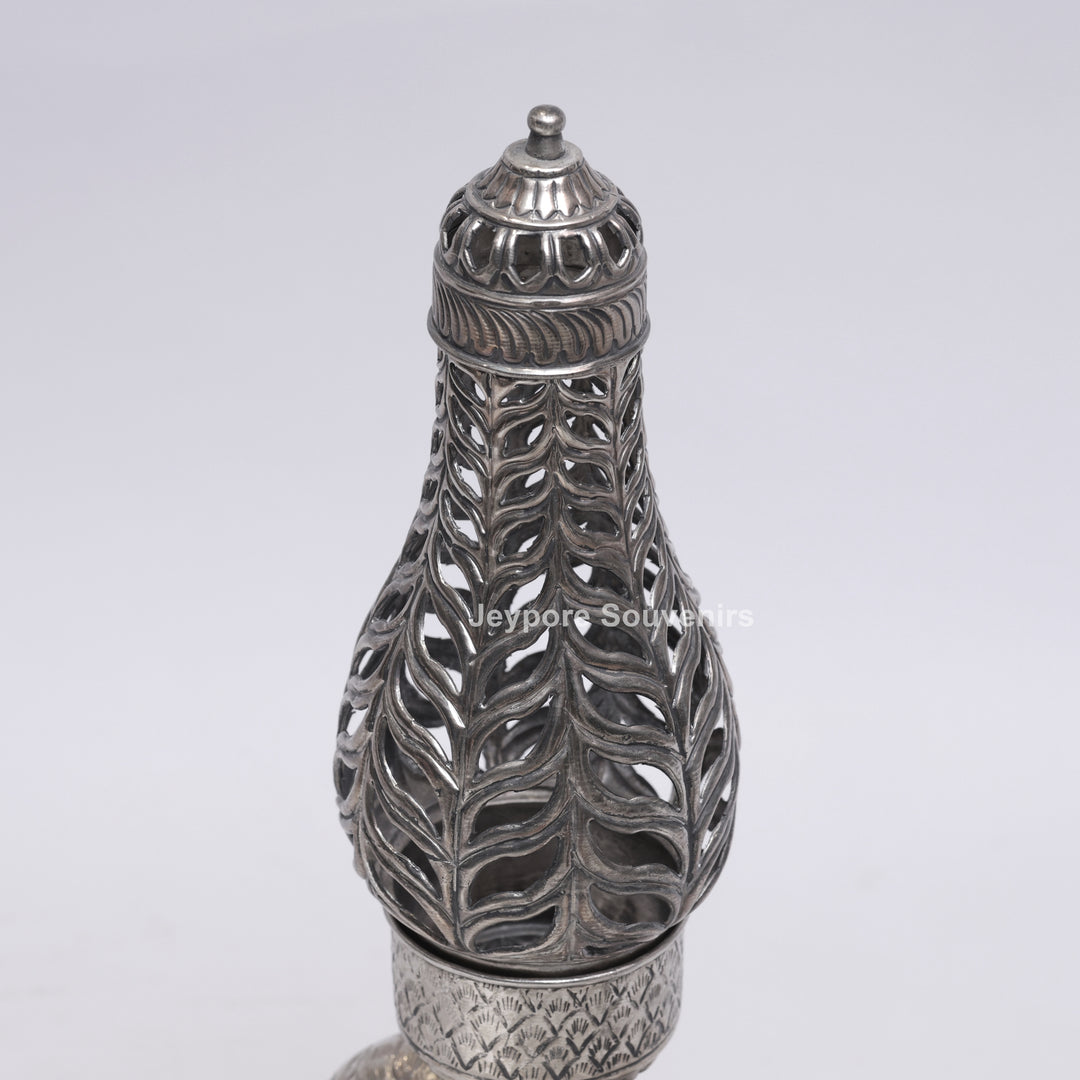 Handcrafted Antique Silver Polished Lion Face Candle Stand
