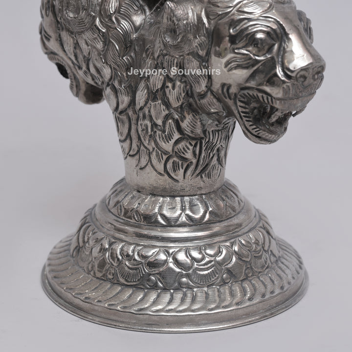 Handcrafted Antique Silver Polished Lion Face Candle Stand