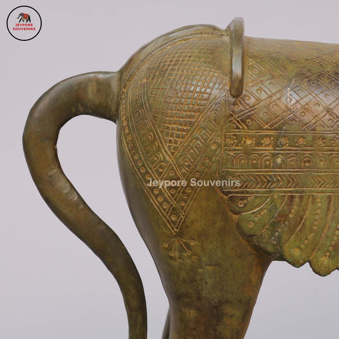Antique Brass Horse Statue on Wheels with Antique Green Patina