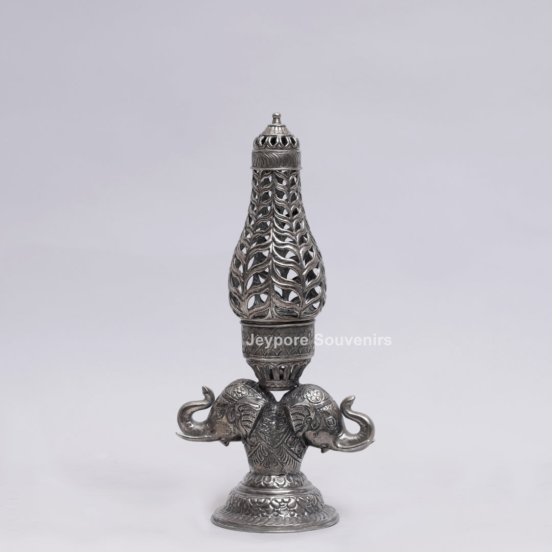 Handcrafted Antique Silver Polished Elephant Face Candle Stand