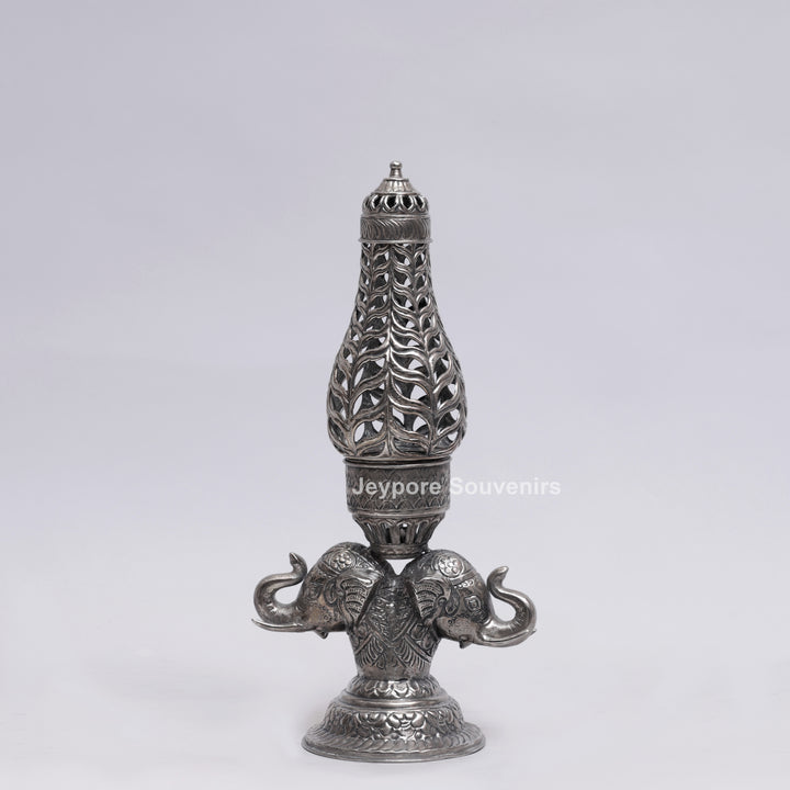 Handcrafted Antique Silver Polished Elephant Face Candle Stand