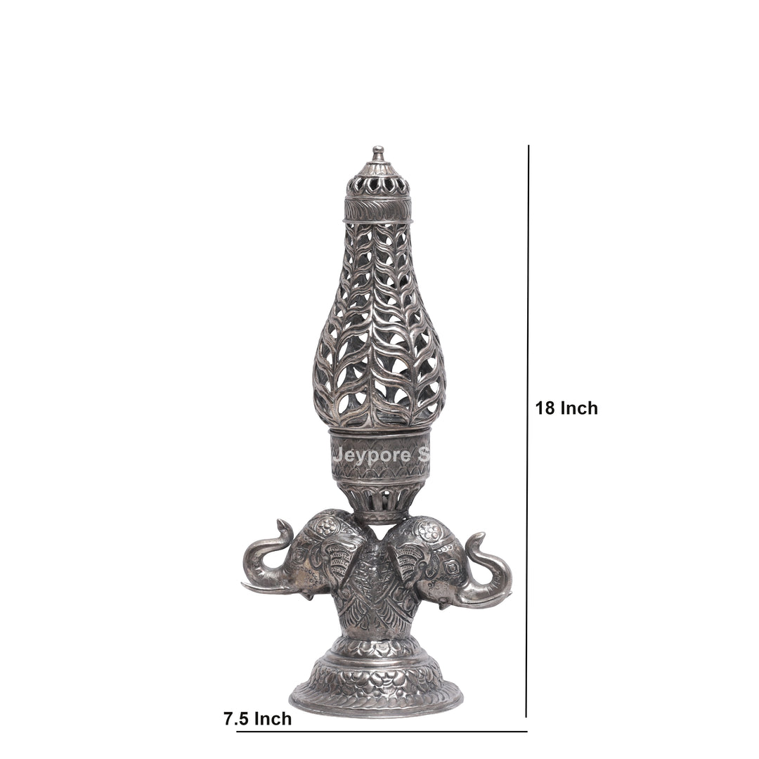 Handcrafted Antique Silver Polished Elephant Face Candle Stand