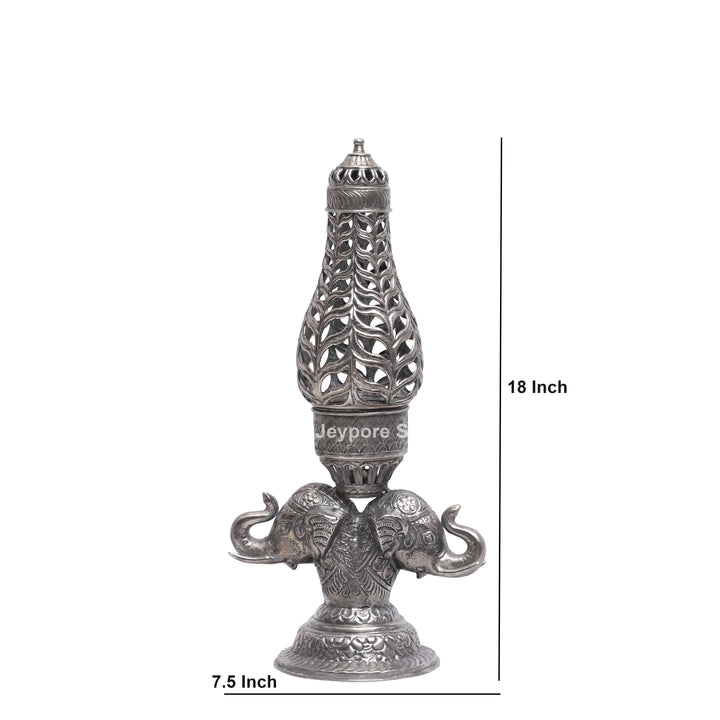 Handcrafted Antique Silver Polished Elephant Face Candle Stand