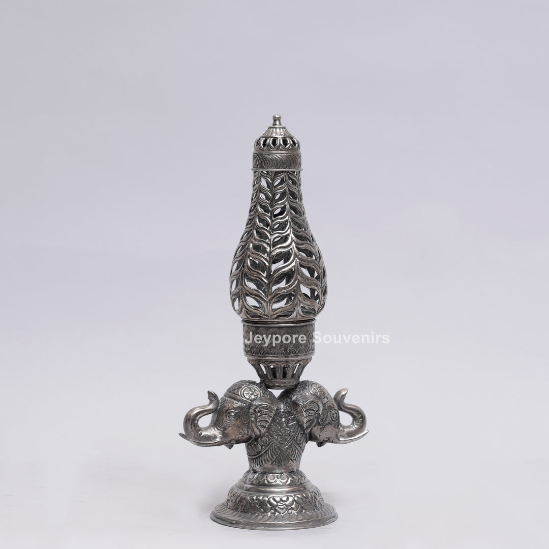 Handcrafted Antique Silver Polished Elephant Face Candle Stand