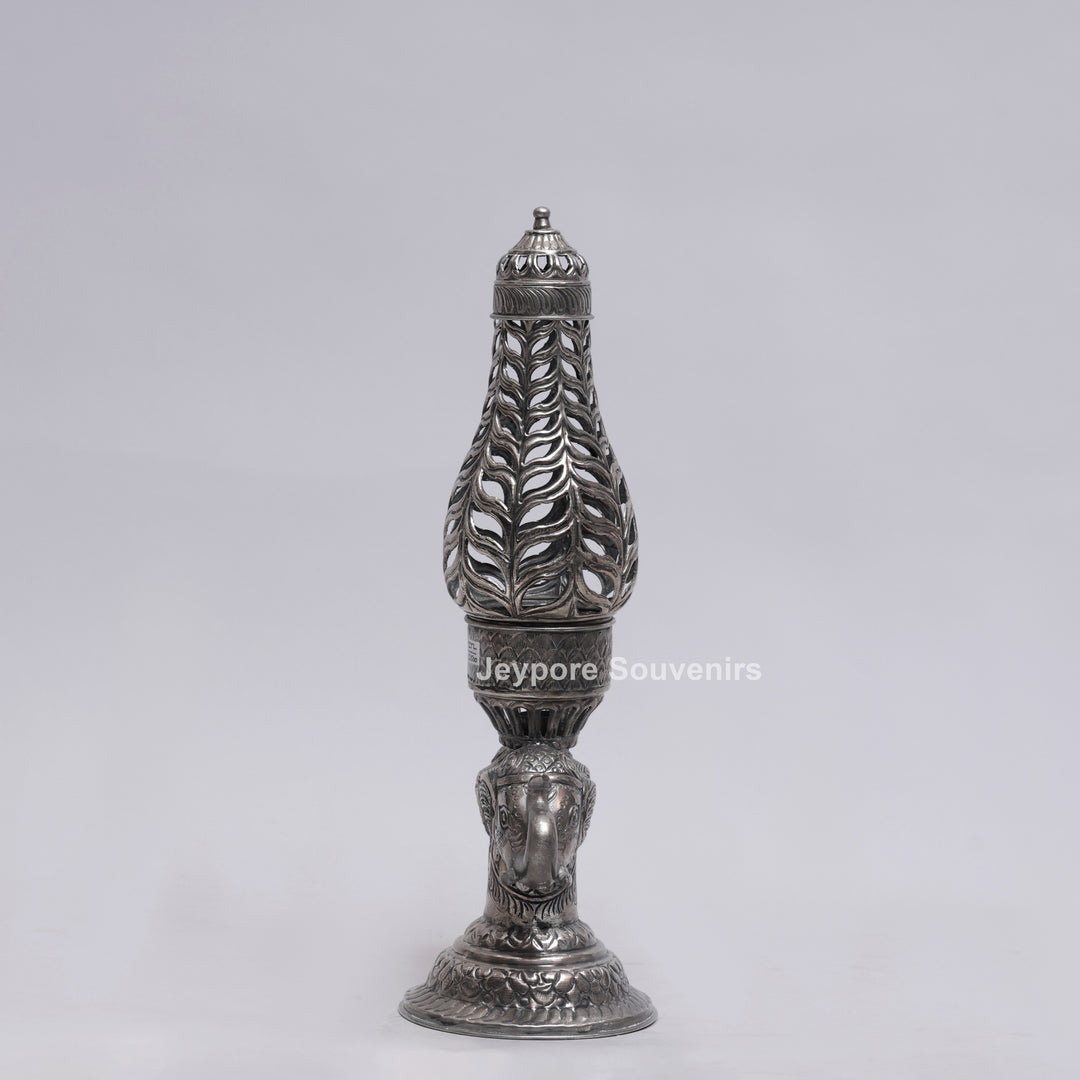 Handcrafted Antique Silver Polished Elephant Face Candle Stand