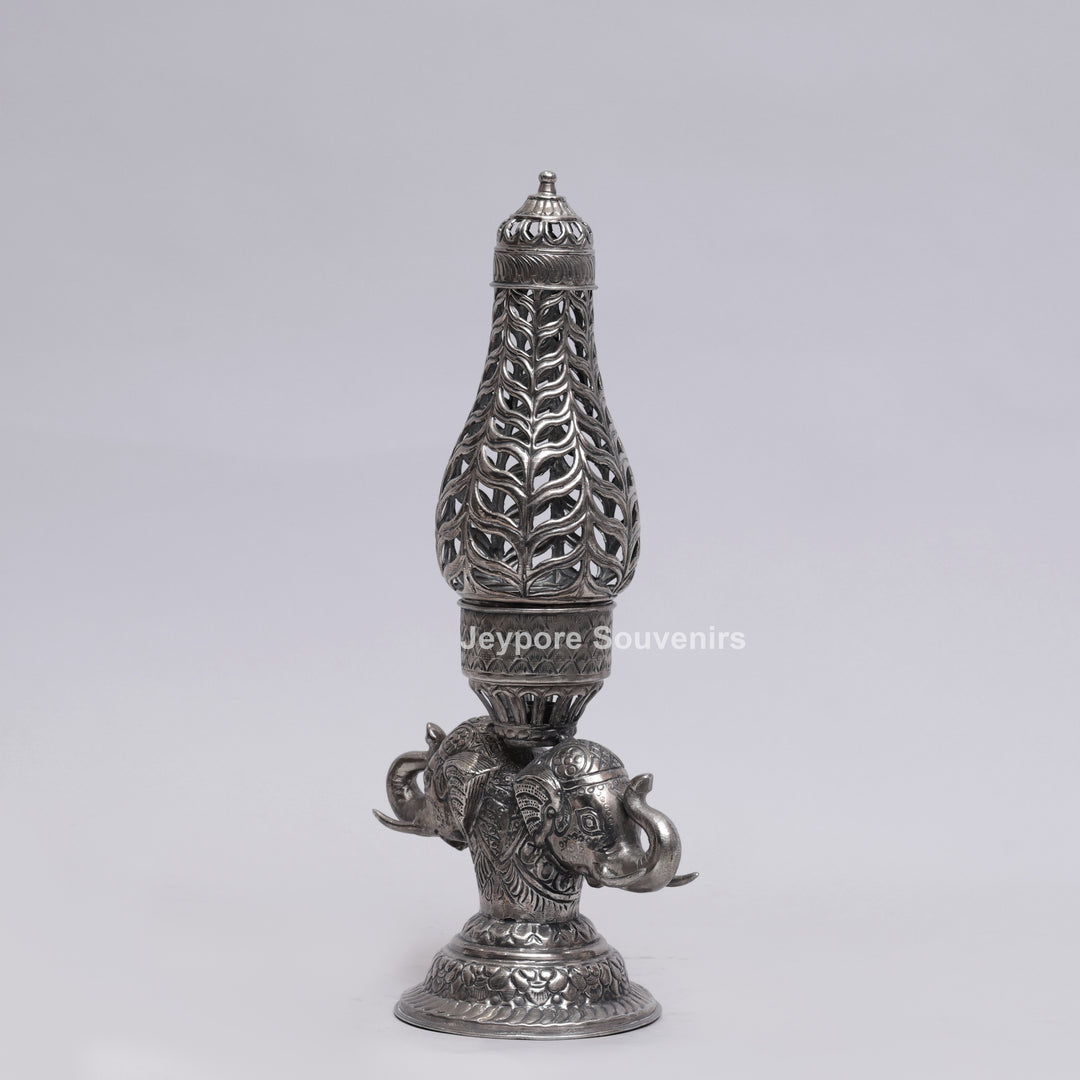 Handcrafted Antique Silver Polished Elephant Face Candle Stand