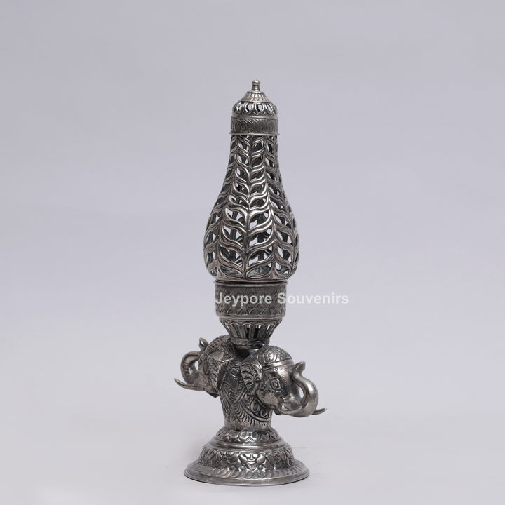 Handcrafted Antique Silver Polished Elephant Face Candle Stand