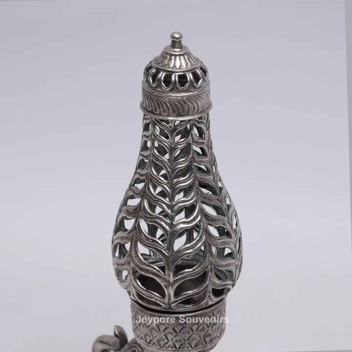 Handcrafted Antique Silver Polished Elephant Face Candle Stand