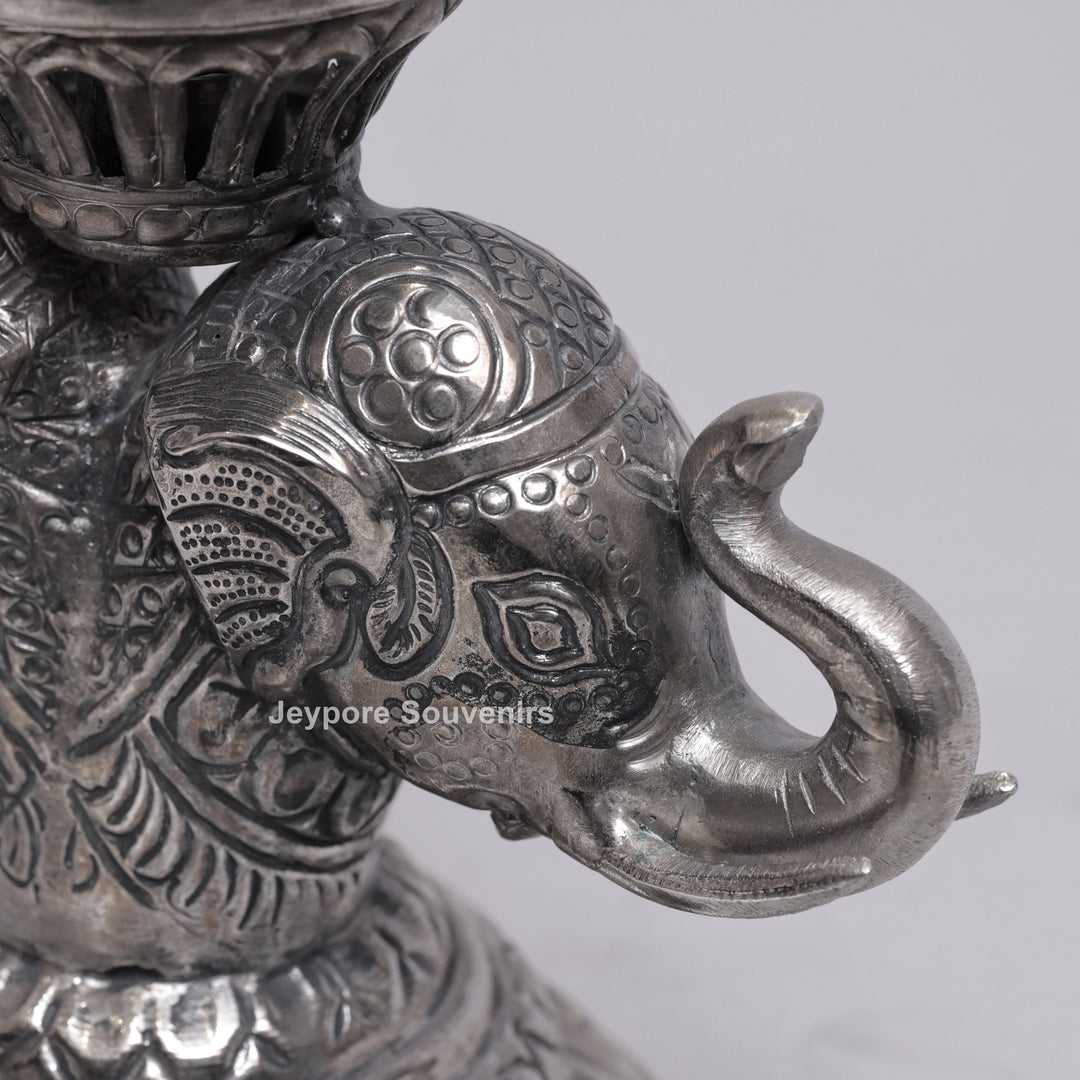 Handcrafted Antique Silver Polished Elephant Face Candle Stand