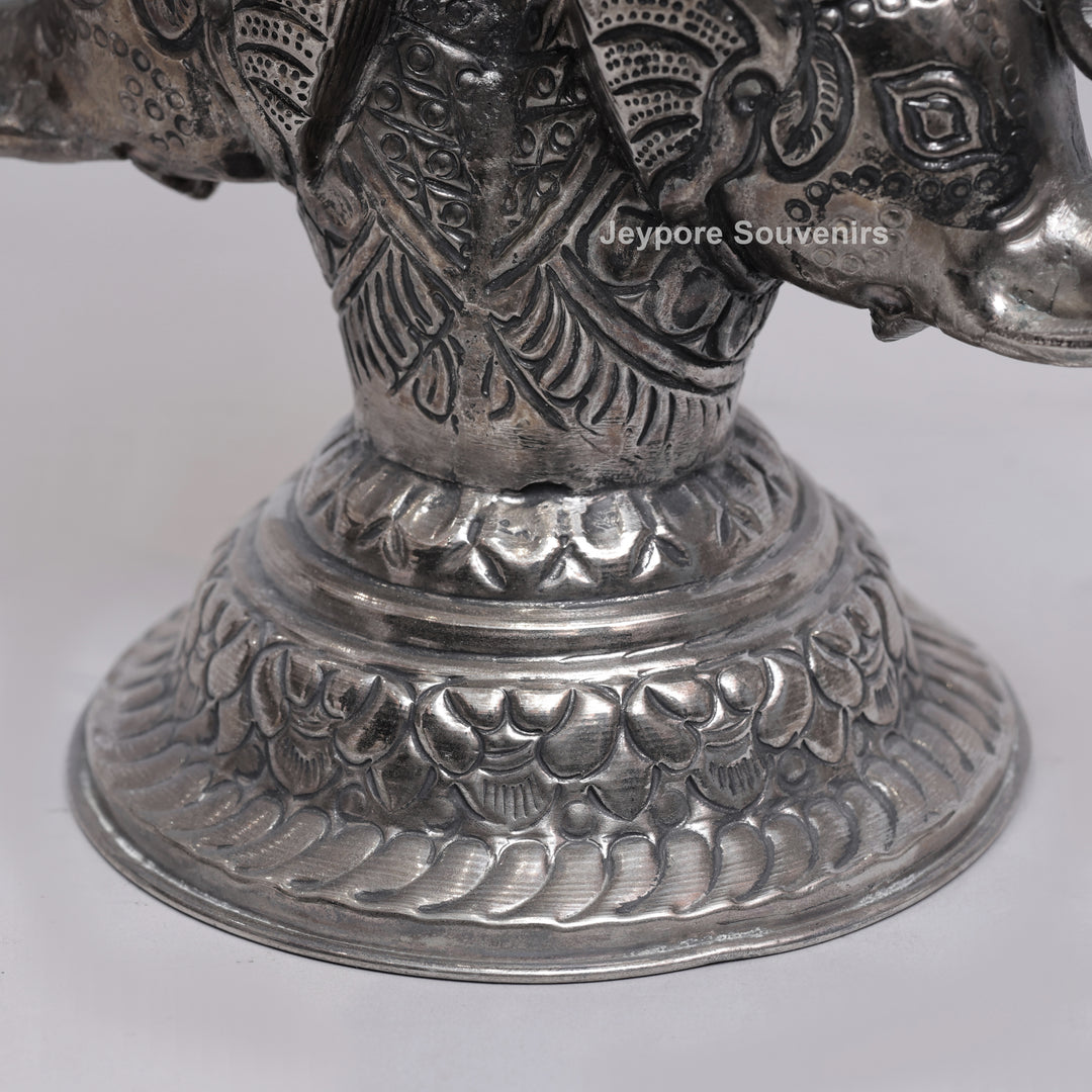 Handcrafted Antique Silver Polished Elephant Face Candle Stand