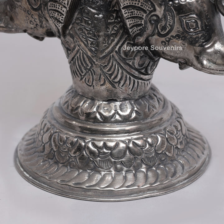 Handcrafted Antique Silver Polished Elephant Face Candle Stand