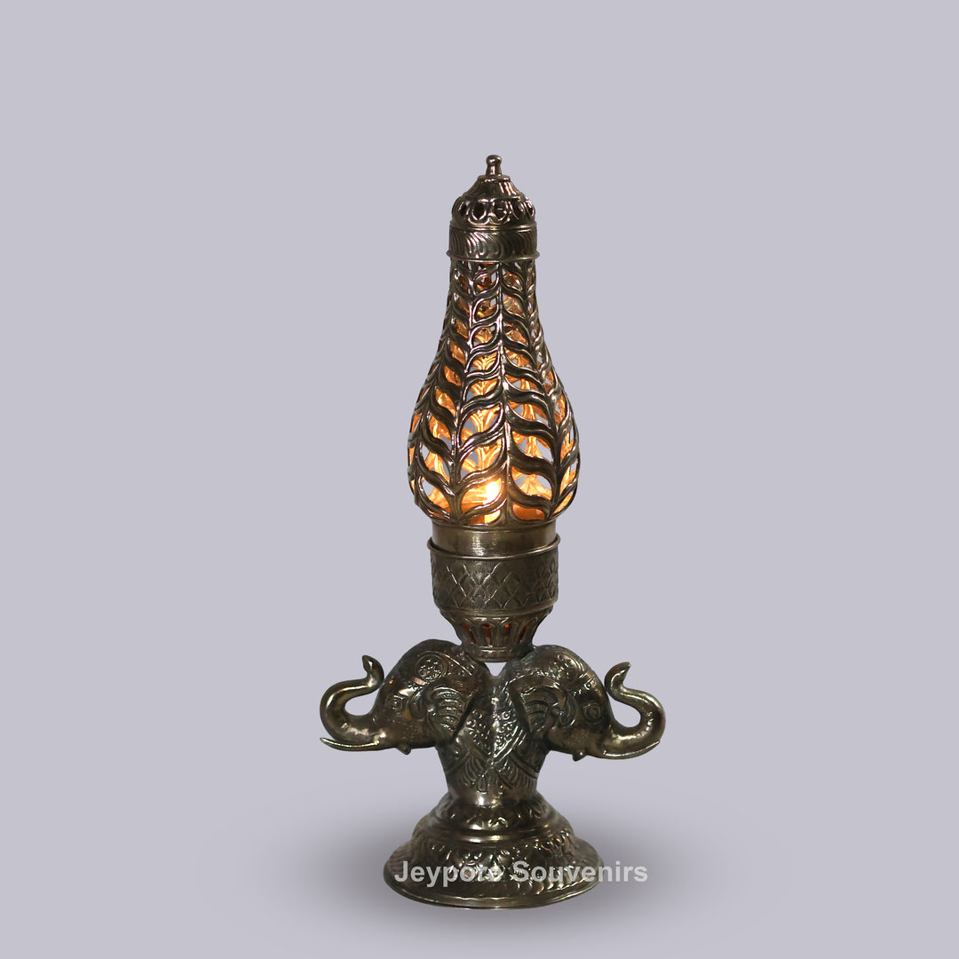 Handcrafted Antique Silver Polished Elephant Face Candle Stand