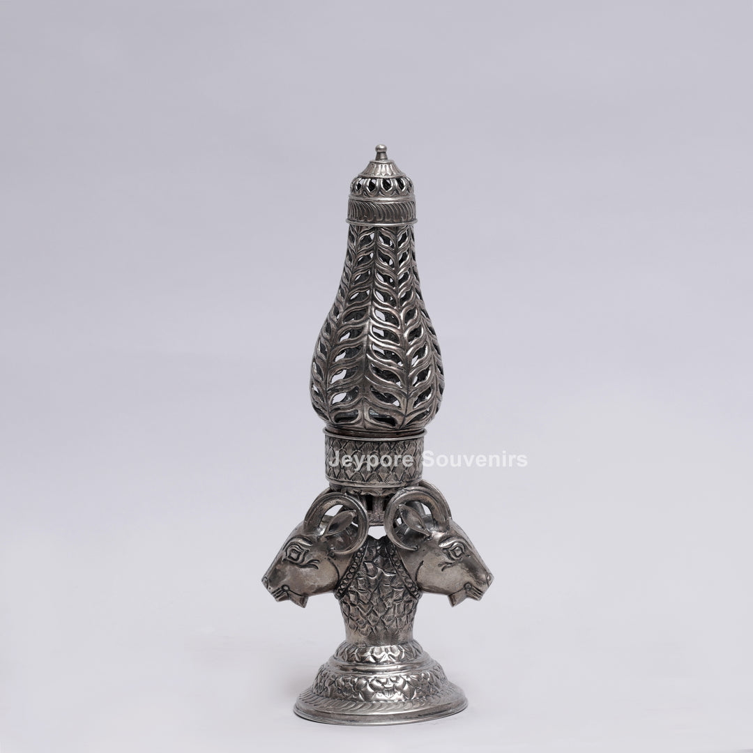 Handcrafted Antique Silver Polished Ram Head Candle Stand