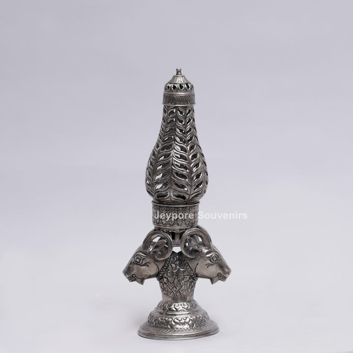 Handcrafted Antique Silver Polished Ram Head Candle Stand