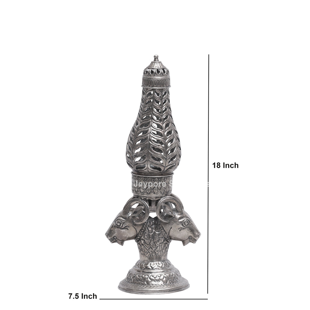 Handcrafted Antique Silver Polished Ram Head Candle Stand