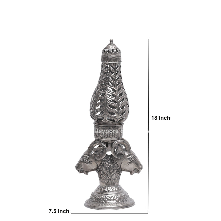 Handcrafted Antique Silver Polished Ram Head Candle Stand