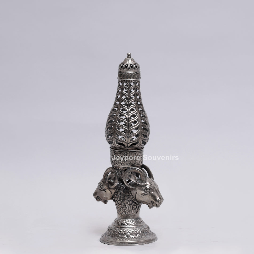 Handcrafted Antique Silver Polished Ram Head Candle Stand