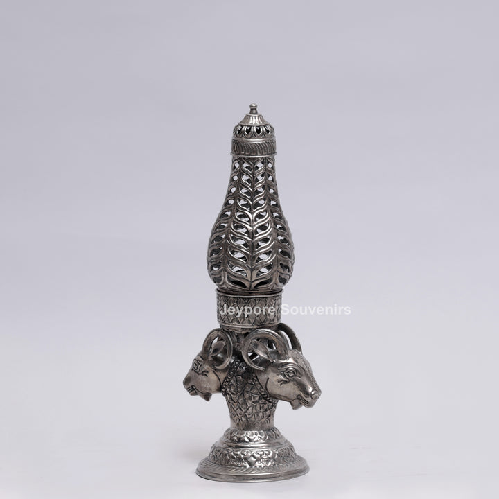 Handcrafted Antique Silver Polished Ram Head Candle Stand