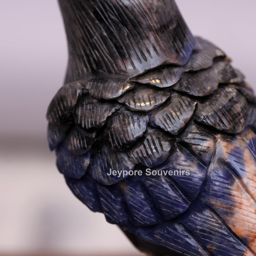 Blue Sodalite Stone Bird Sculpture On Quartz Geode Base