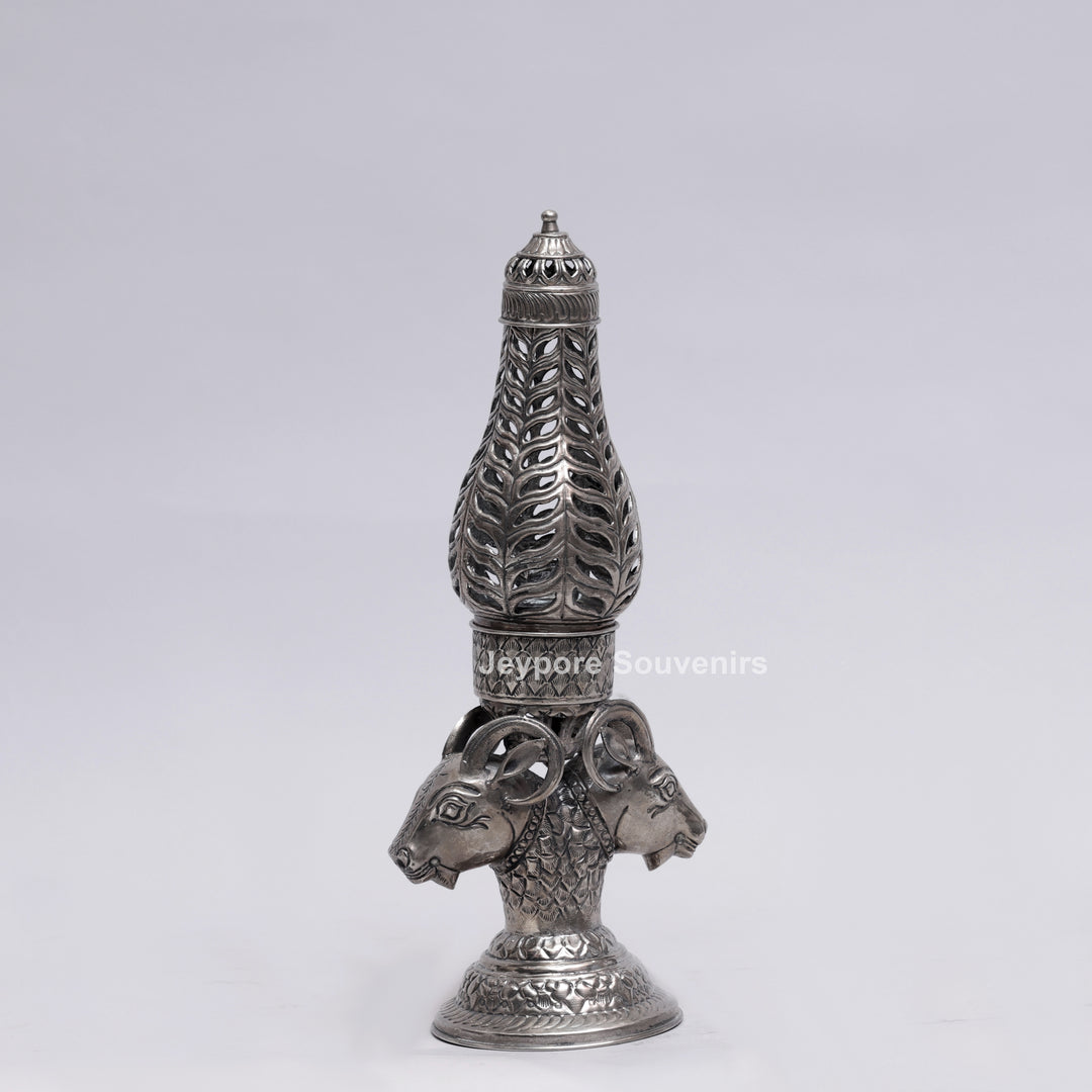 Handcrafted Antique Silver Polished Ram Head Candle Stand