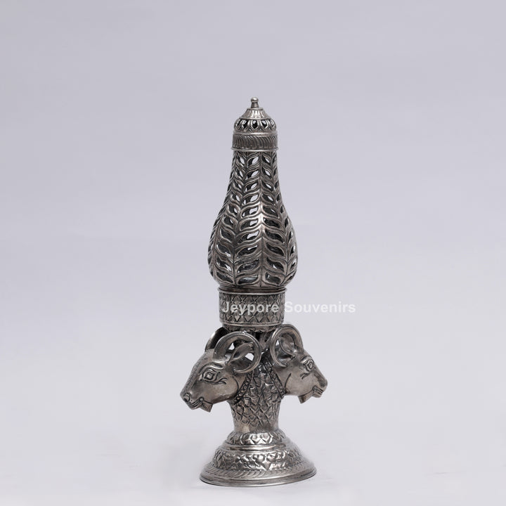Handcrafted Antique Silver Polished Ram Head Candle Stand