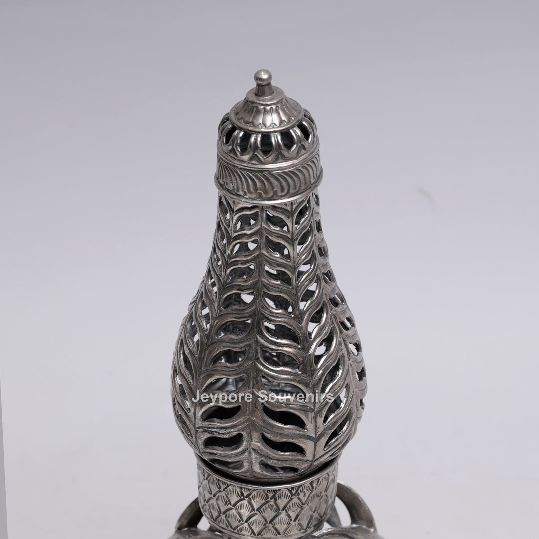 Handcrafted Antique Silver Polished Ram Head Candle Stand