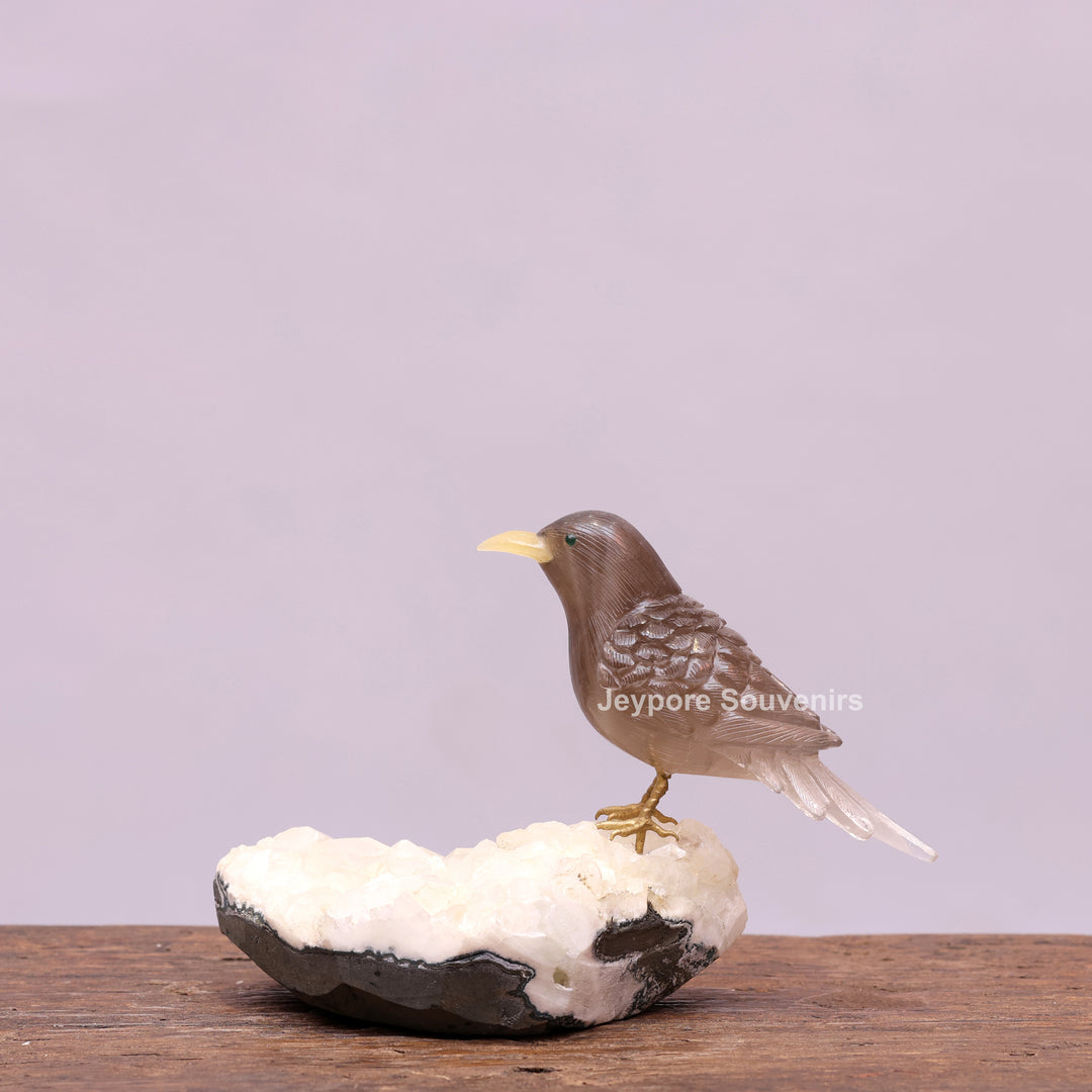Smoky Quartz Bird Sculpture On Crystal Base Semi Precious
