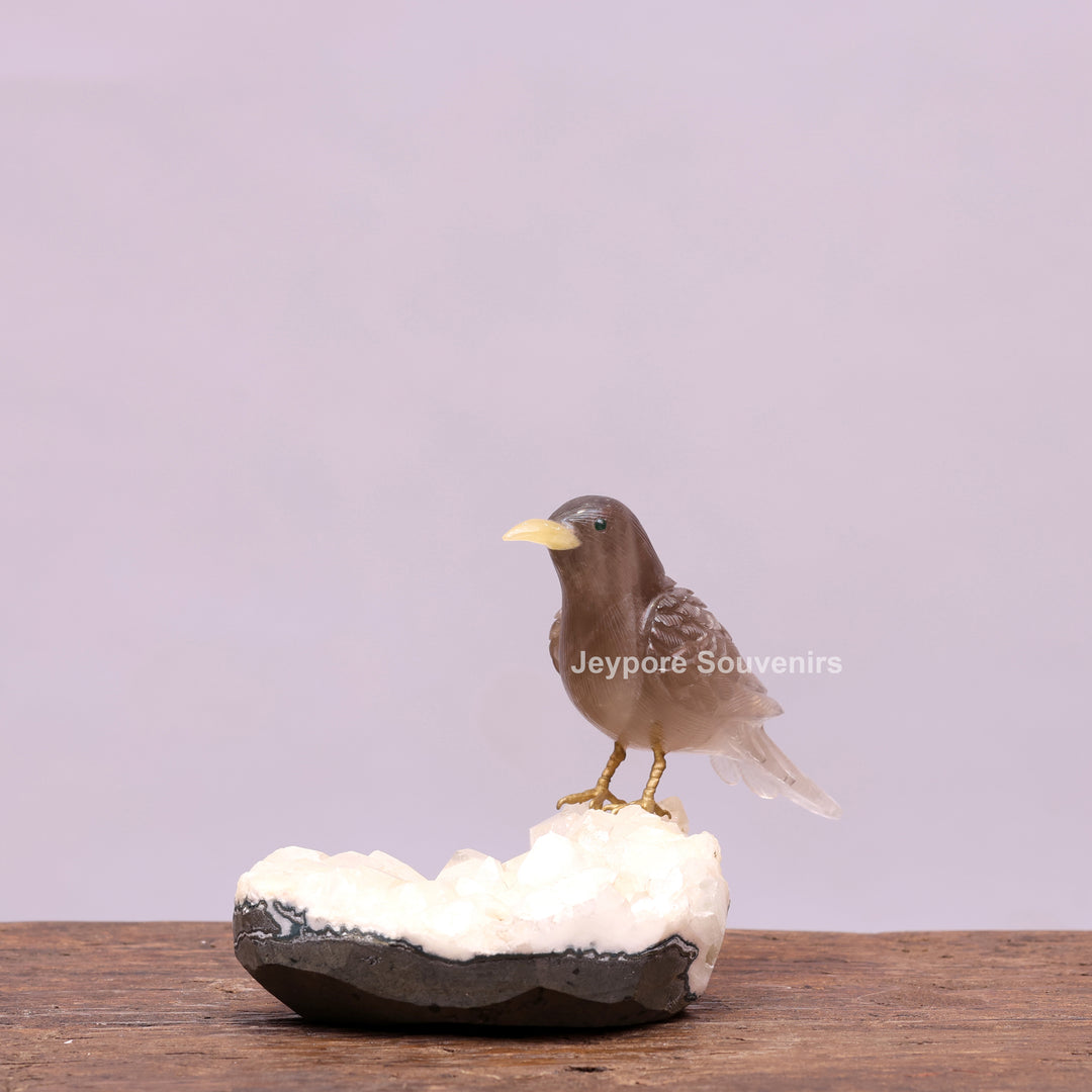 Smoky Quartz Bird Sculpture On Crystal Base Semi Precious