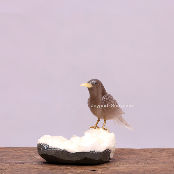 Smoky Quartz Bird Sculpture On Crystal Base Semi Precious