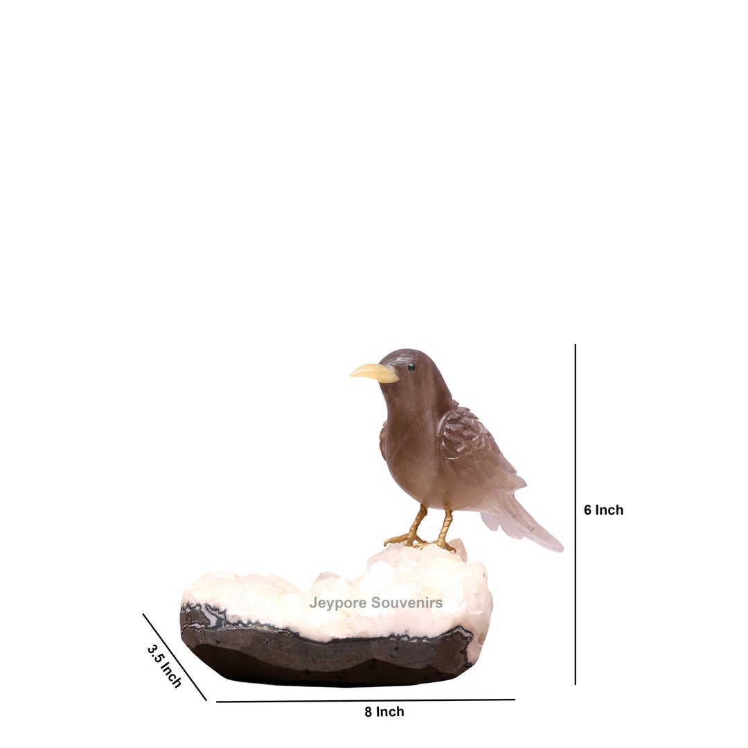 Smoky Quartz Bird Sculpture On Crystal Base Semi Precious