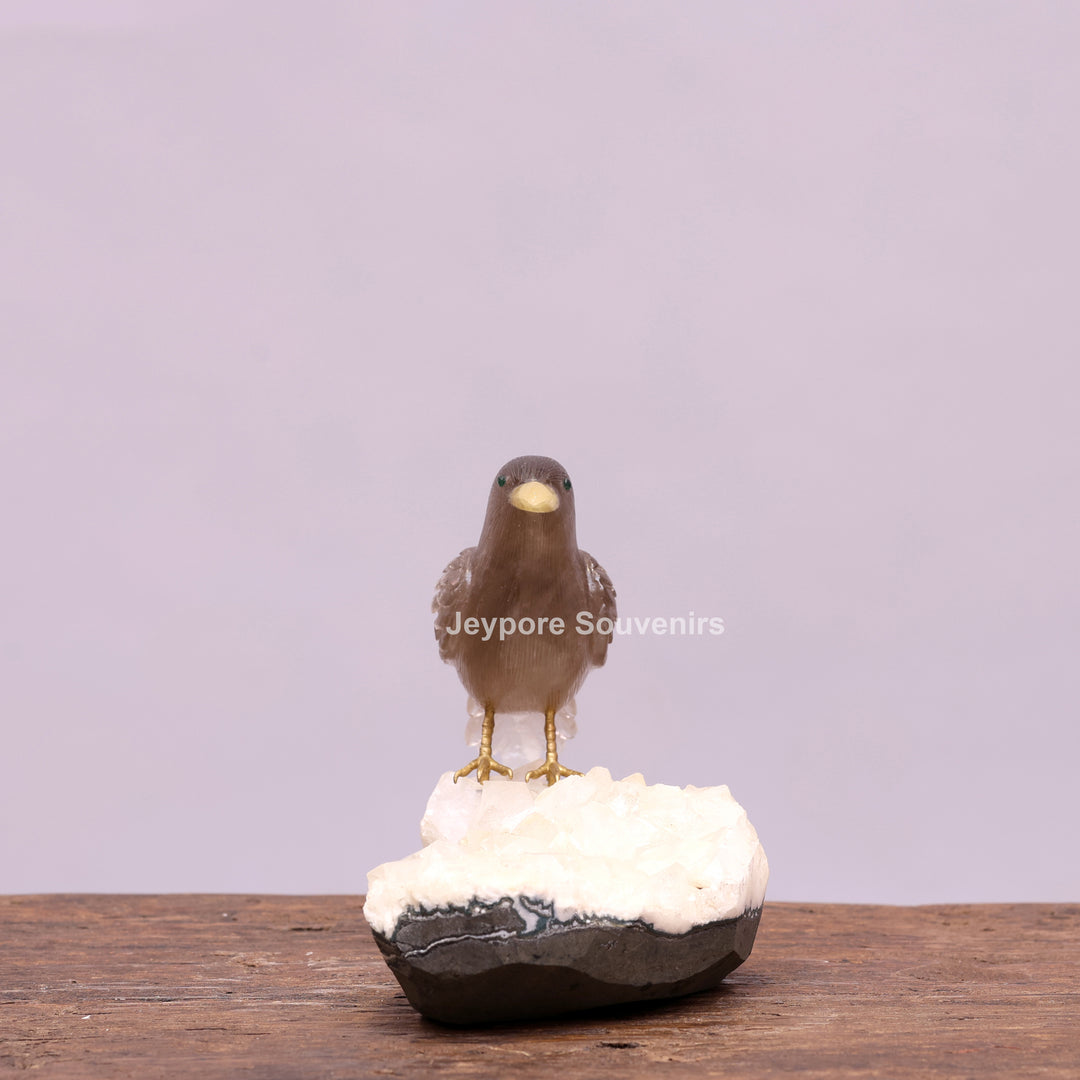 Smoky Quartz Bird Sculpture On Crystal Base Semi Precious