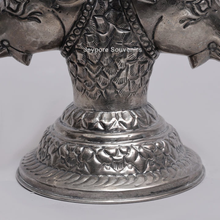 Handcrafted Antique Silver Polished Ram Head Candle Stand