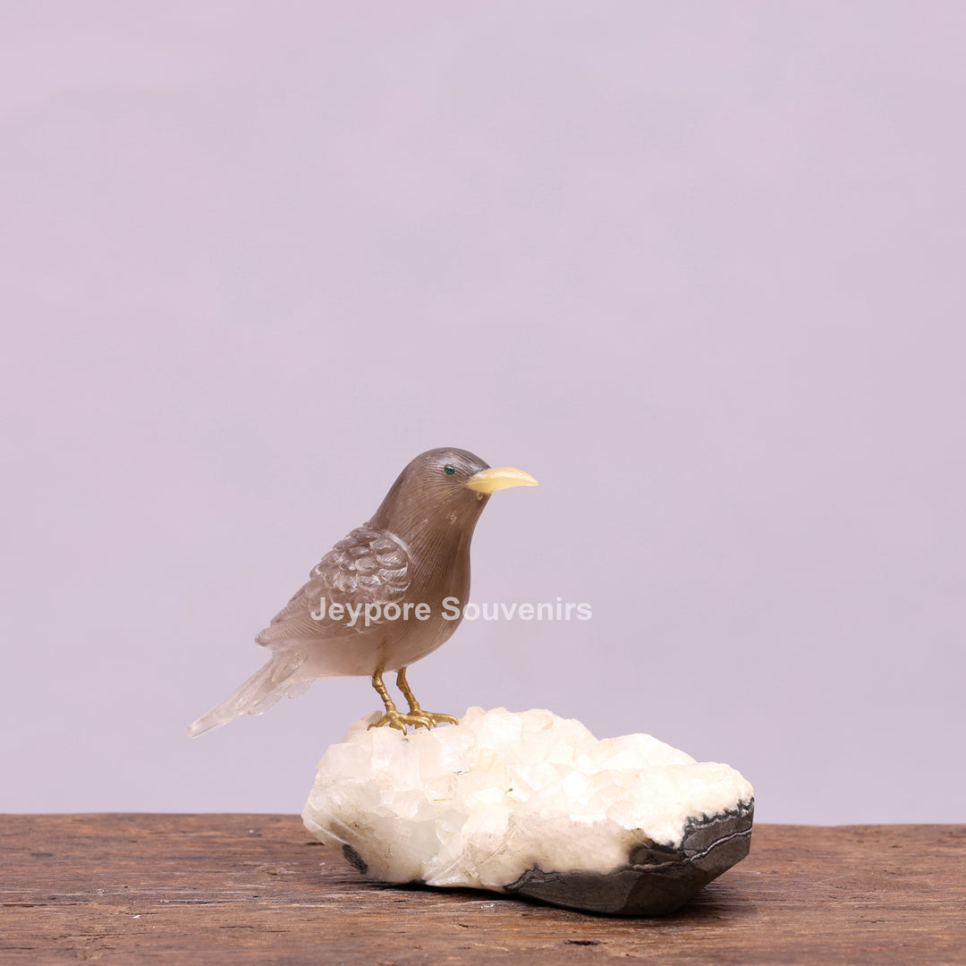 Smoky Quartz Bird Sculpture On Crystal Base Semi Precious