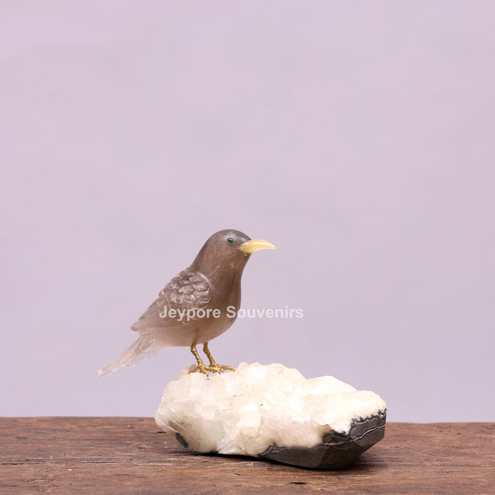Smoky Quartz Bird Sculpture On Crystal Base Semi Precious