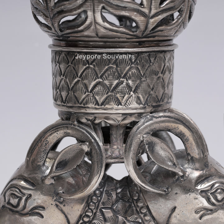 Handcrafted Antique Silver Polished Ram Head Candle Stand