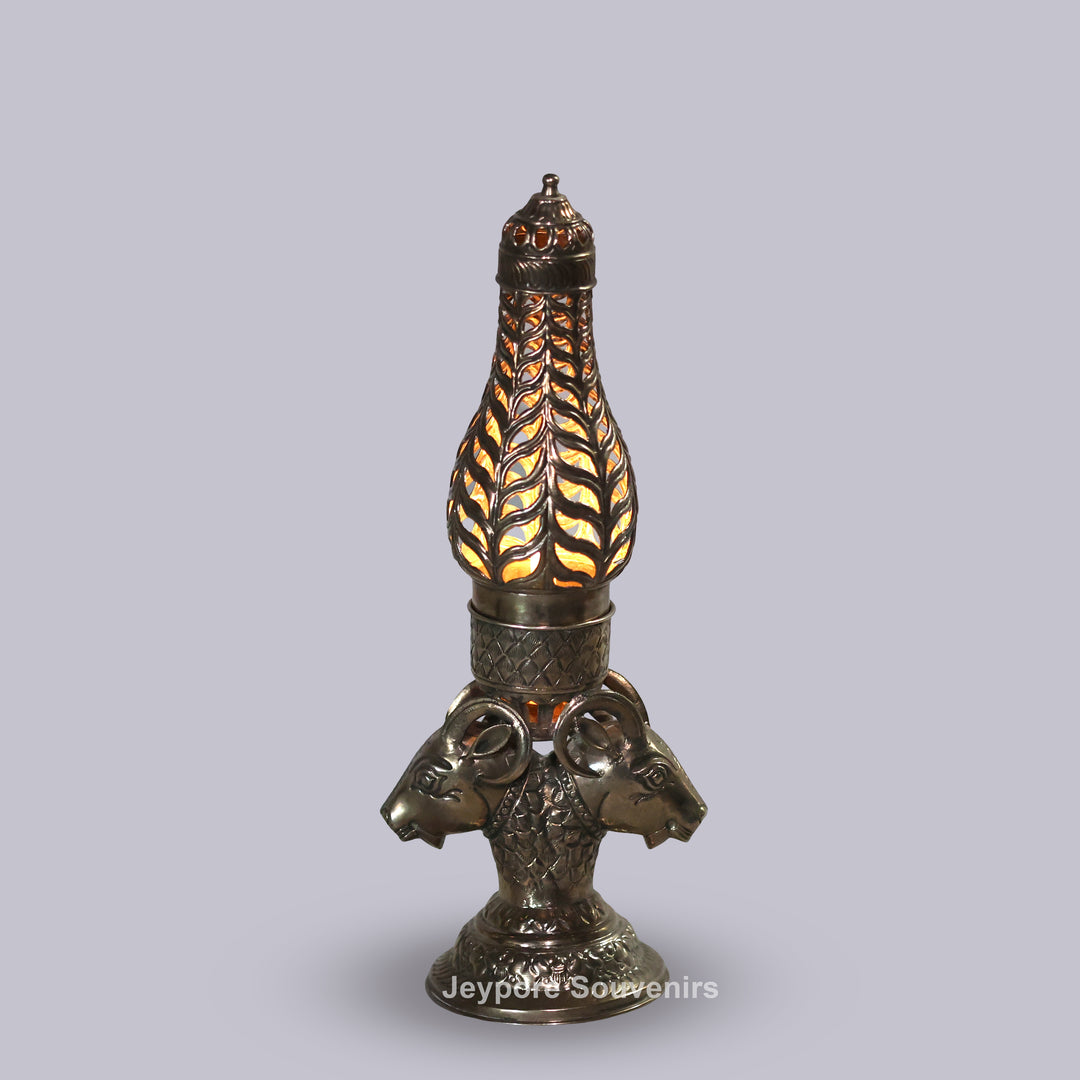 Handcrafted Antique Silver Polished Ram Head Candle Stand