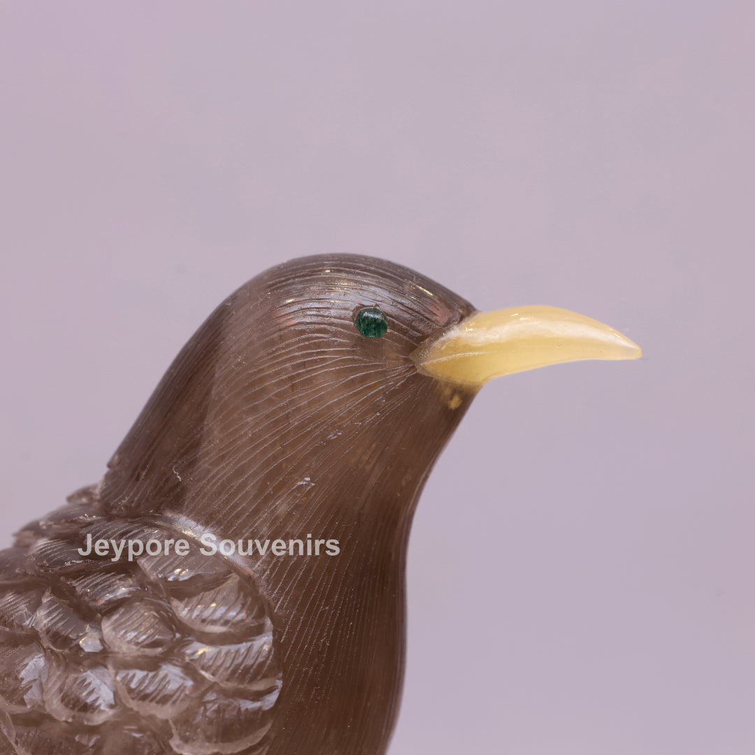 Smoky Quartz Bird Sculpture On Crystal Base Semi Precious