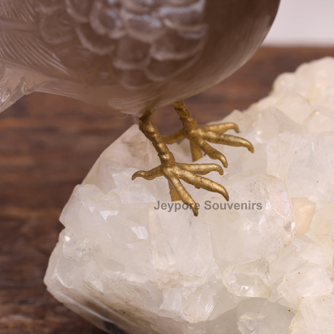 Smoky Quartz Bird Sculpture On Crystal Base Semi Precious